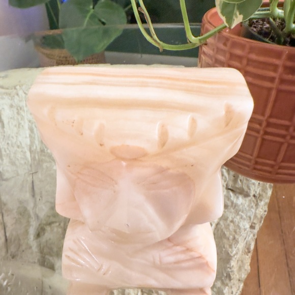 Vintage Hand Carved Agate Onyx Marble Stone Aztec Figural Bookend - Picture 7 of 8